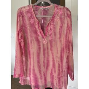 Fashion Bug Size 14/16 Pink Embroidered Semi‎ Sheer Women’s Blouse